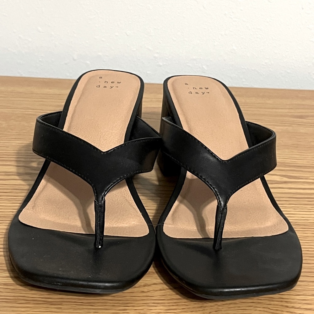 Black Leather Sandals with Heel Size 10